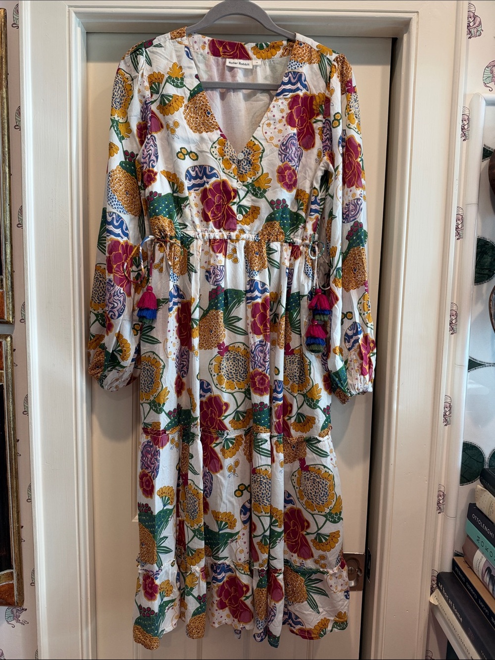 Roller Rabbit White Floral Dress with Multicolor Print